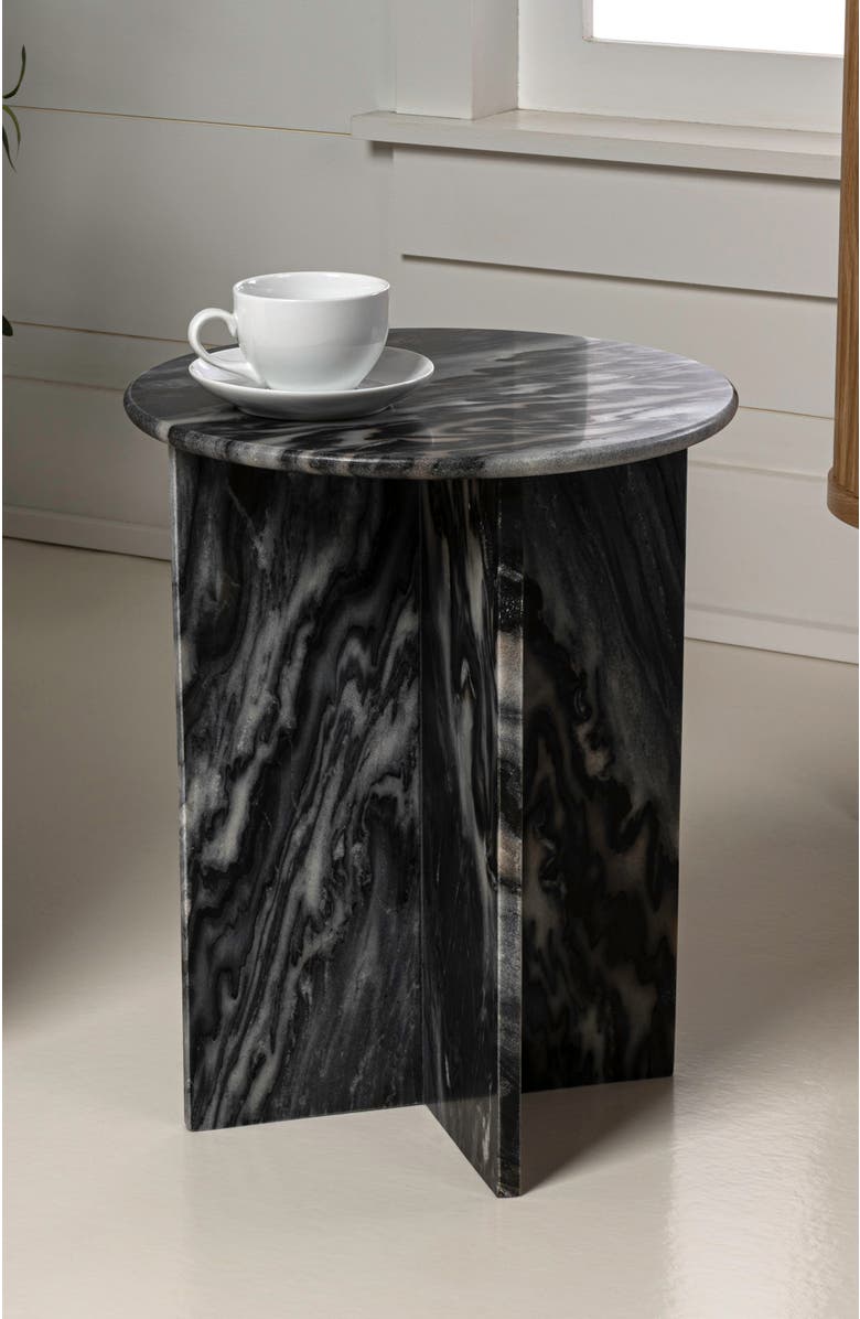 JONATHAN Y Javier 17.75" Contemporary Natural Marble Handmade X-Shaped End Table, Alternate, color, Black/Gray