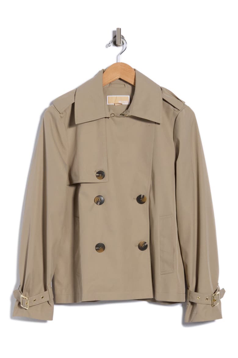 Double Breasted Short Trench Coat, Main, color, DUSTY SAGE