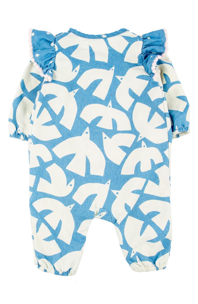 Miki Miette Ada Bird Print Cotton Ruffle Romper, Alternate, color,