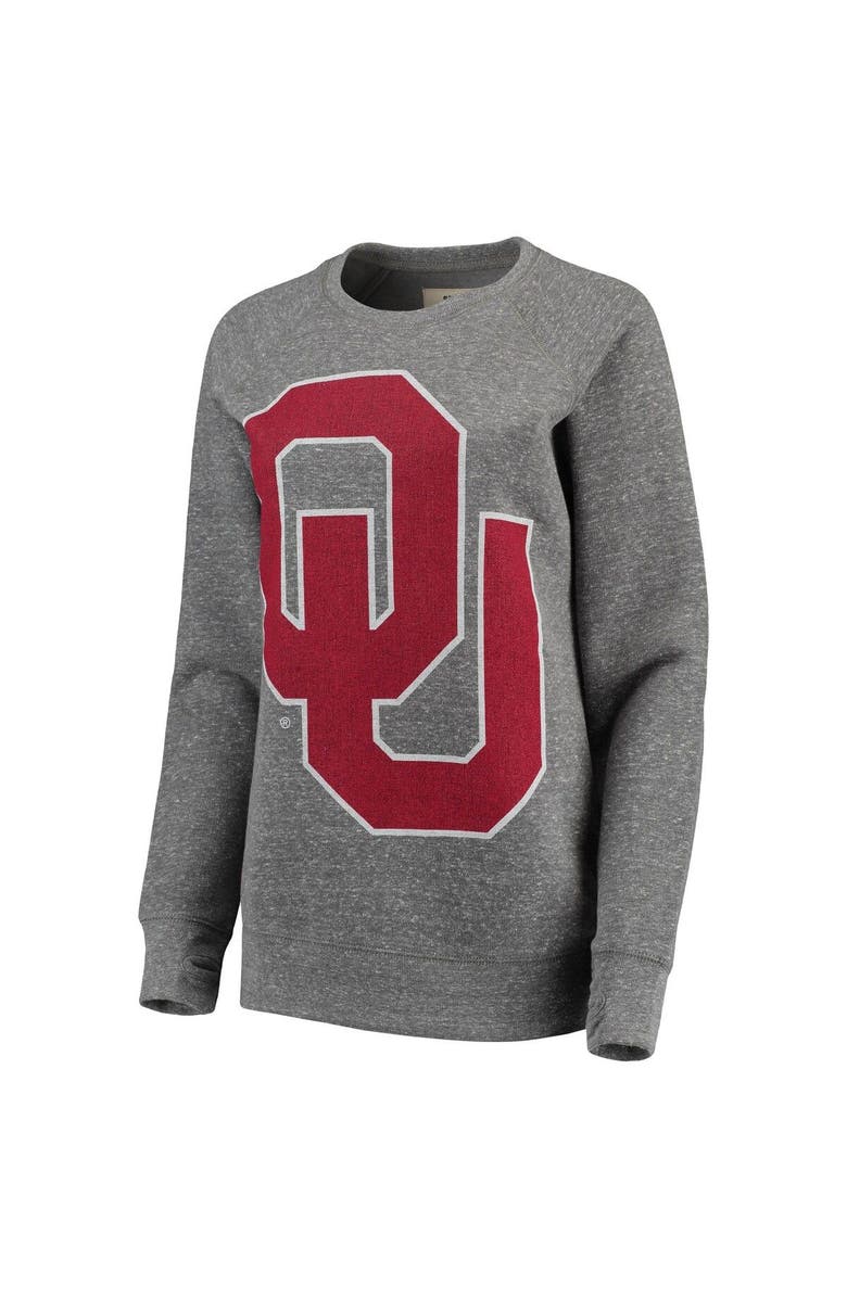 PRESSBOX Women's Pressbox Heathered Gray Oklahoma Sooners Big Team Logo Knobi Fleece Tri-Blend Crew Neck Sweatshirt, Alternate, color, Heather Gray
