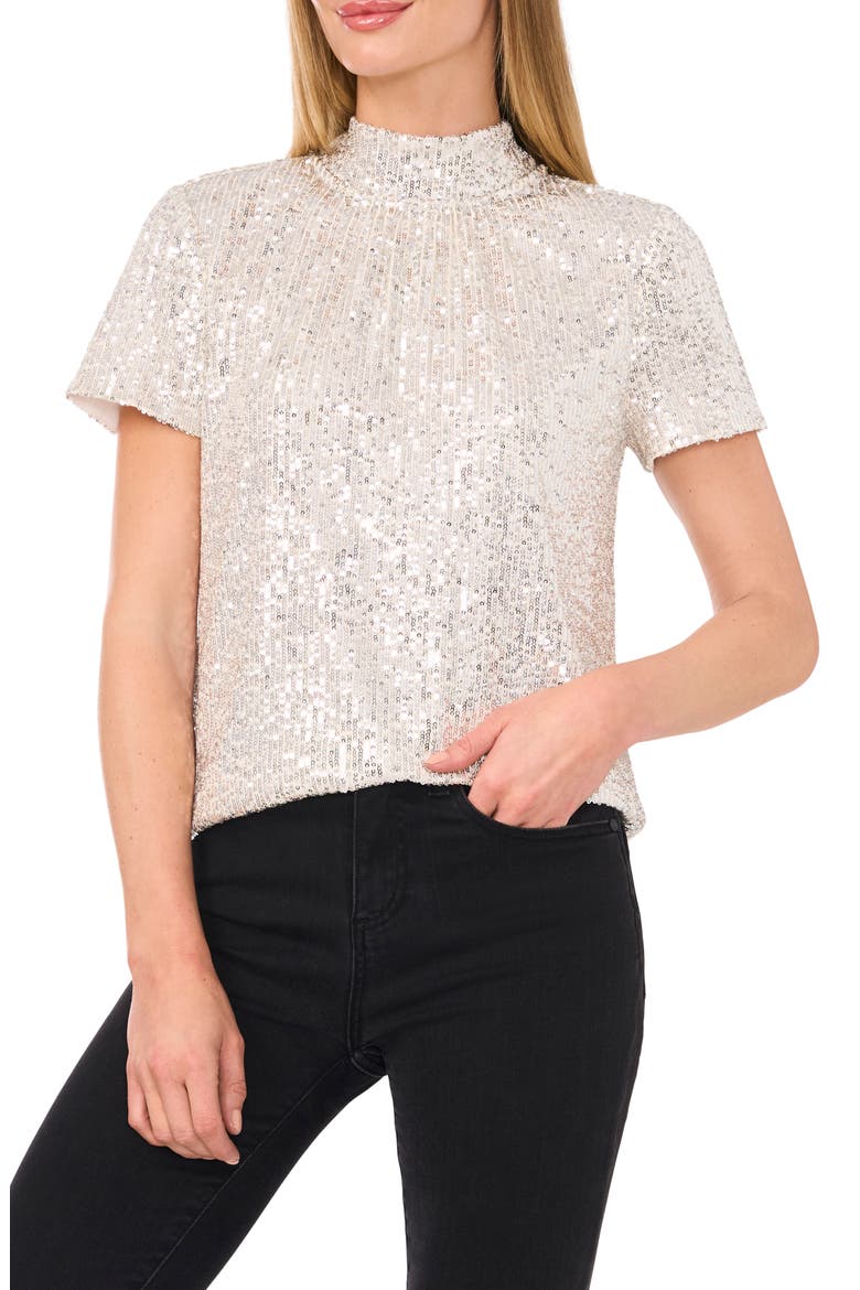 Sequin Mock Neck Top, Main, color, CHAMPAGNE