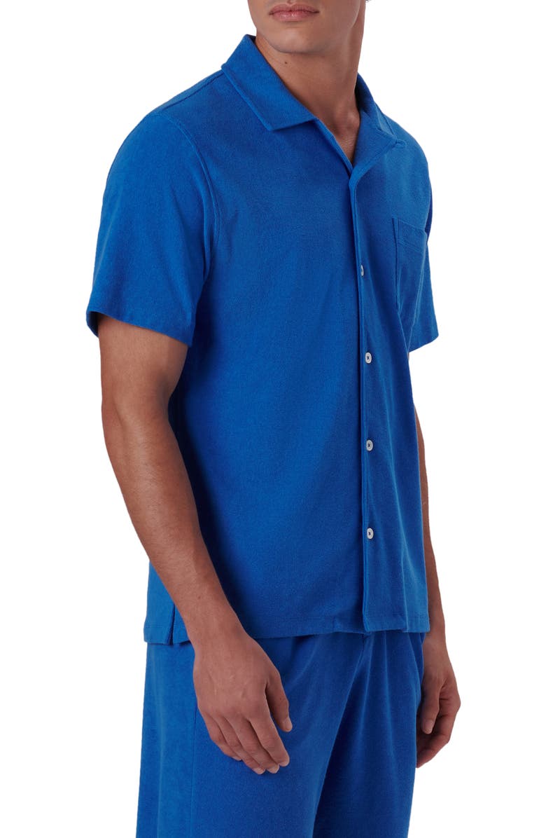 Bugatchi Short Sleeve Cotton French Terry Camp Shirt, Alternate, color, Classic Blue