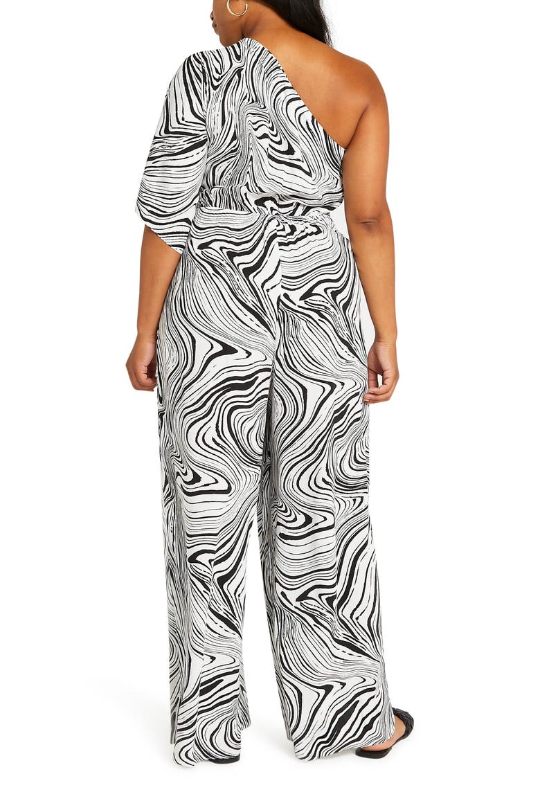 Black Marble Print One-Shoulder Jumpsuit, Alternate, color, BLACK/ WHITE