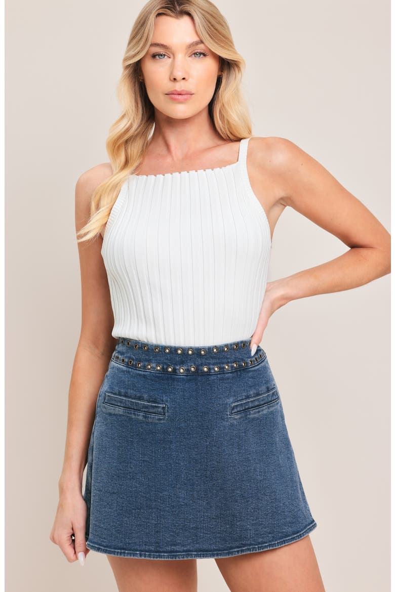 Grommet Detail Denim Skort, Alternate, color, MEDIUM INDIGO