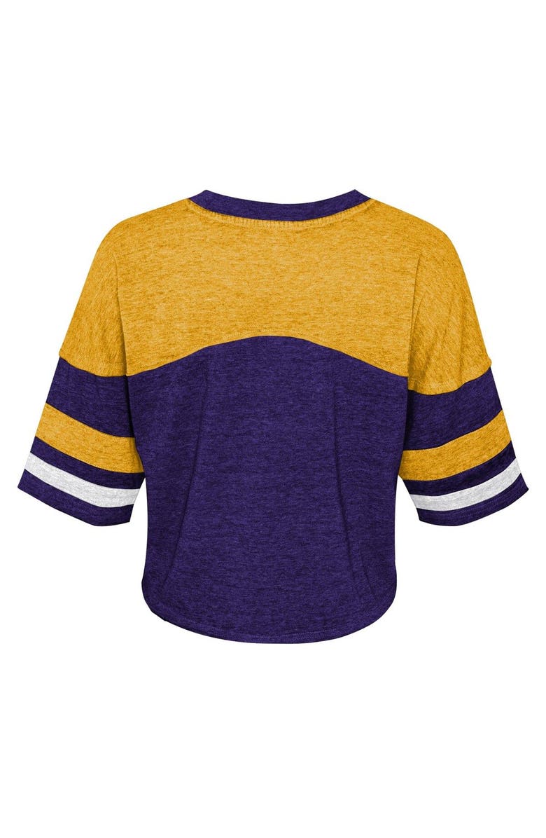 Outerstuff Girls Youth Purple LSU Tigers Sunday Friday Sleeve Stripe Jersey T-Shirt, Alternate, color, Purple