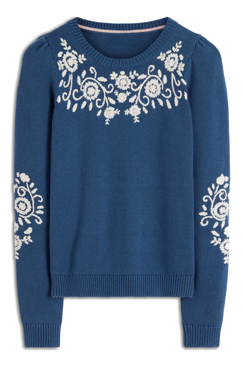 Davina Embroidered Puff Sleeve Sweater, Alternate, color, TRUE NAVY, EMBROIDERY