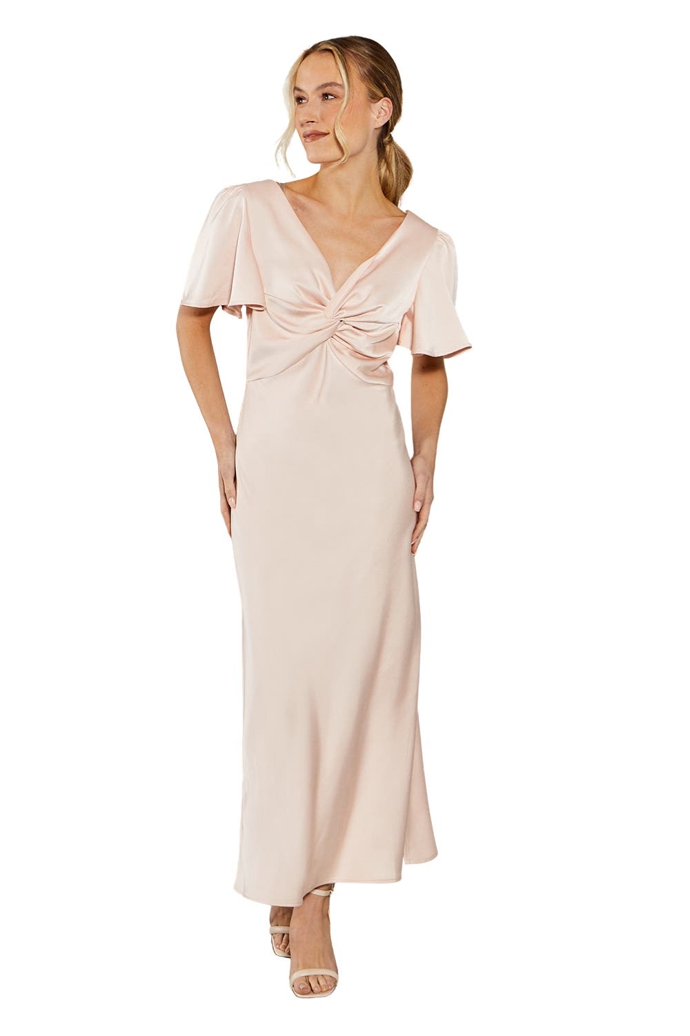 Oasis Satin Midi Bridesmaids Dress in Blush 