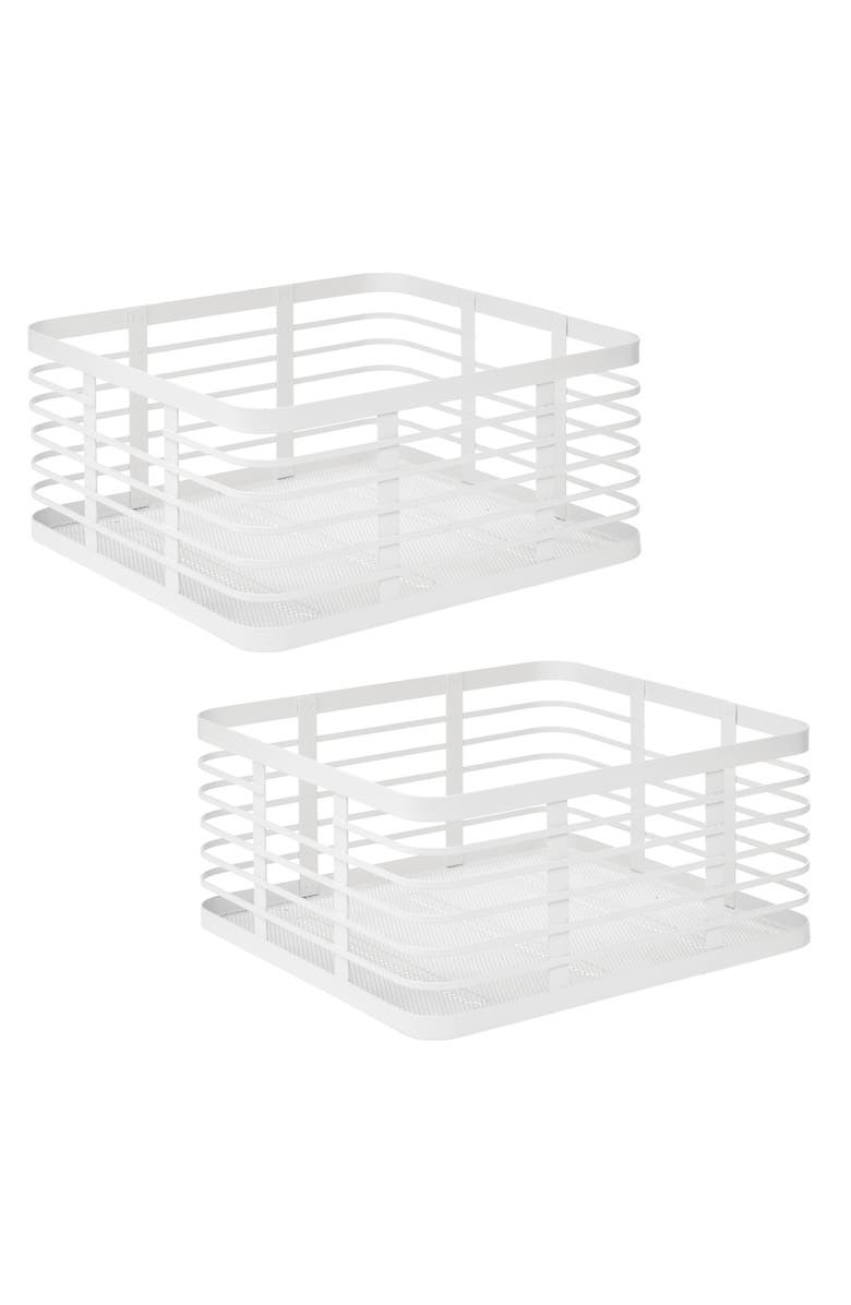 mDesign Metal Pantry Basket with Handles - Set of 2 - Matte White, Main, color, Matte White