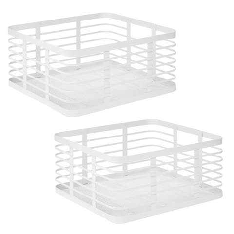 Metal Pantry Basket with Handles - Set of 2 - Matte White