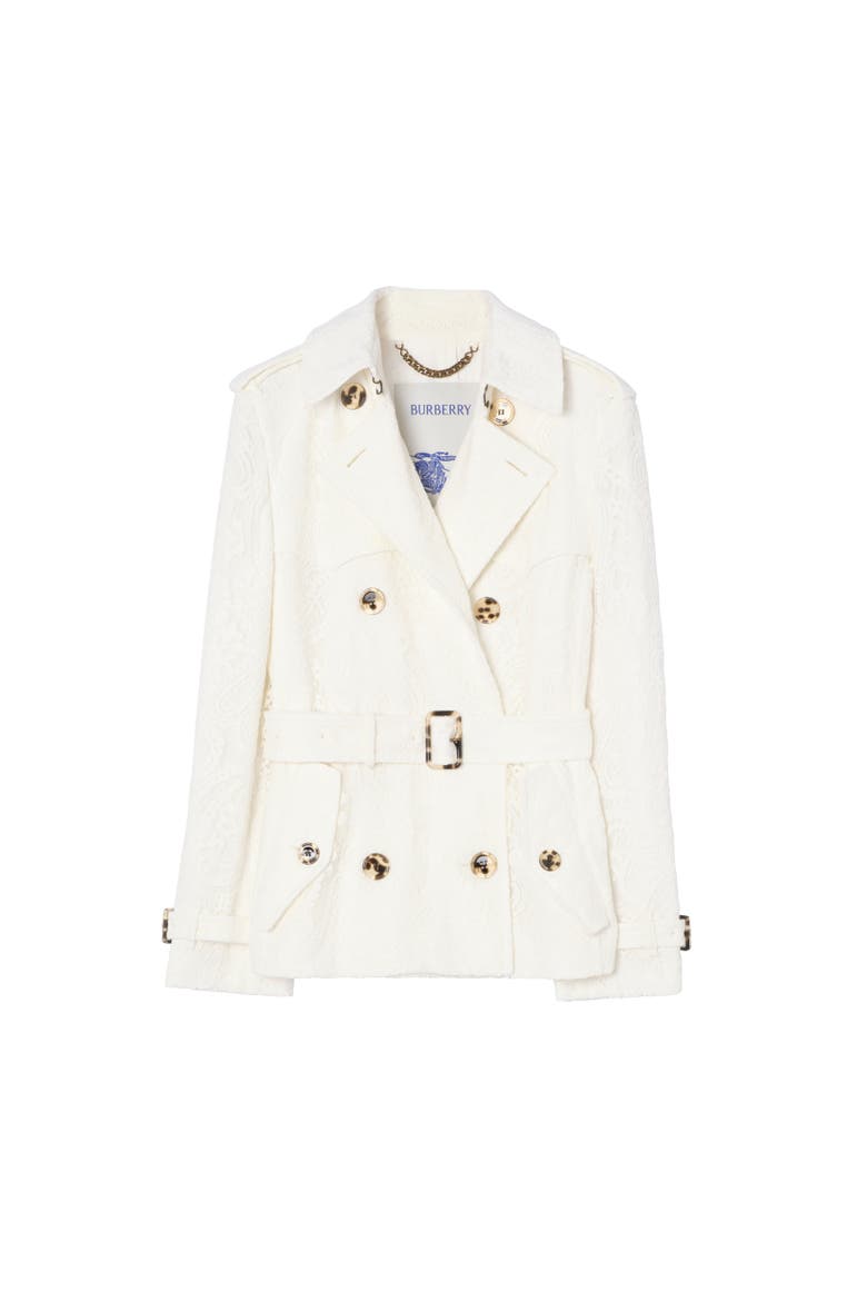 Short Paisley Lace Foxfield Trench Coat, Alternate, color, CHALKY WHITE