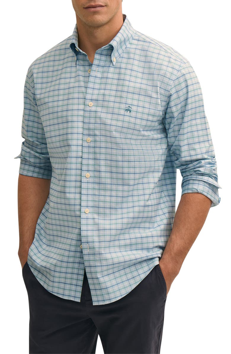 Brooks Brothers Plaid Non-Iron Stretch Cotton Oxford Button-Down Shirt, Main, color, Ltbluetealchk