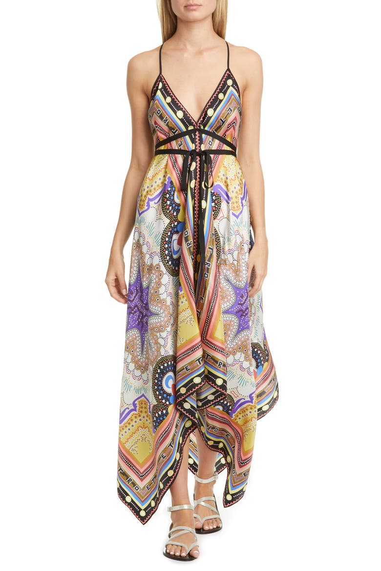 Handkerchief Hem Silk Cover-Up Dress, Main, color, BEIGE