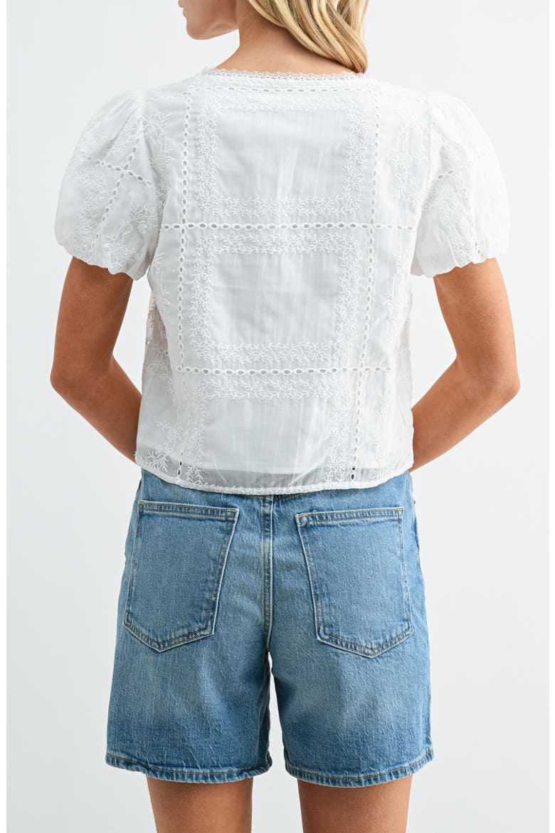Puff Sleeve Button Front Top, Alternate, color, WHITE
