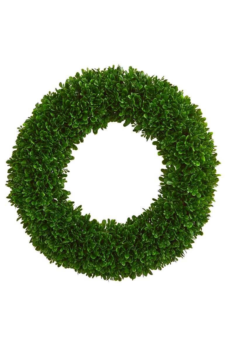 NEARLY NATURAL 19.5-in Tea Leaf Wreath UV Resistant, Main, color, Green
