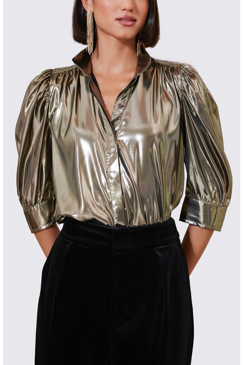 Cate Ruched Sleeve Top, Main, color, Liquid Metallic