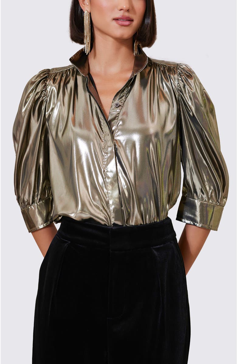 Bishop + Young Cate Ruched Sleeve Top, Main, color, Liquid Metallic