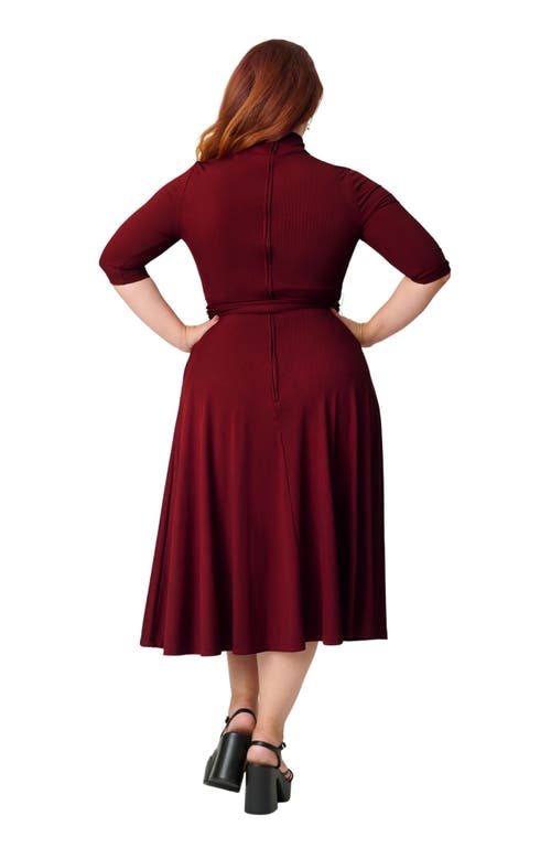 Unique Vintage Plus Size 1950s Turtleneck Midi Dress In Burgundy