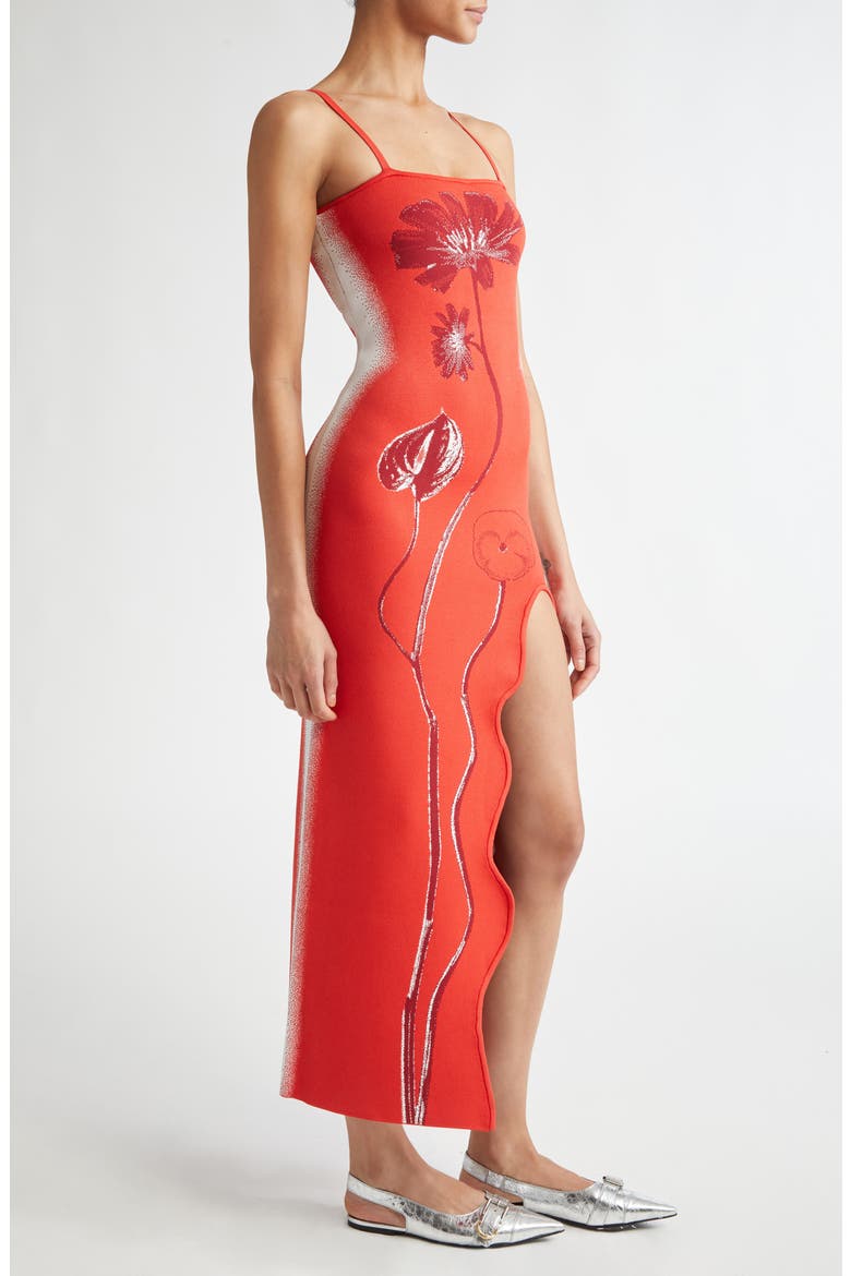 Iris Flower Jacquard Maxi Sweater Dress, Alternate, color, RED TULIP