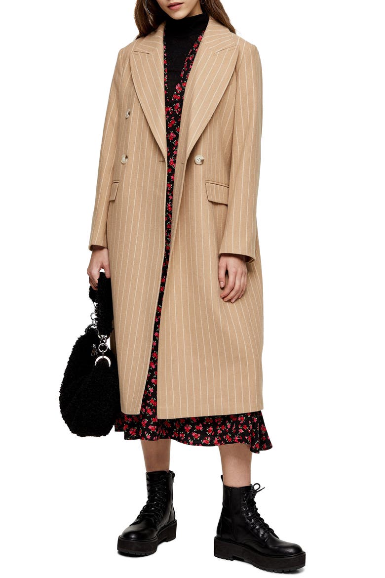 Pinstripe Longline Jacket, Main, color, CAMEL