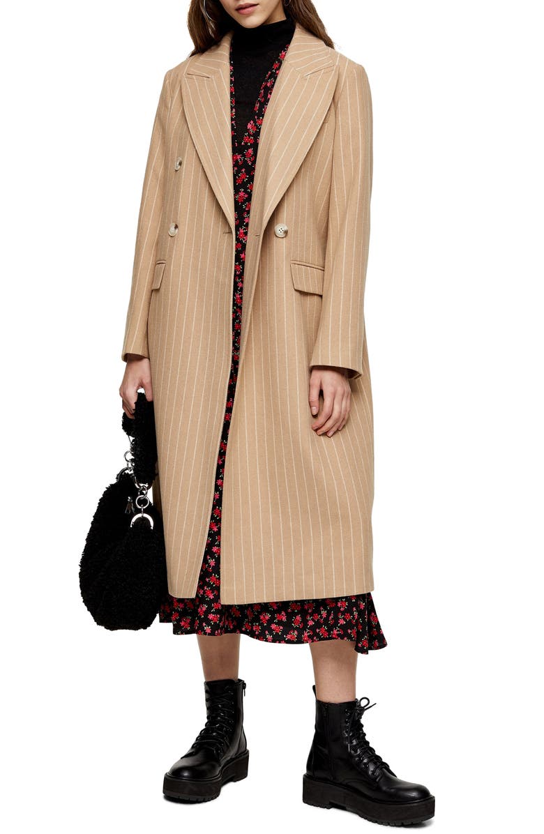Topshop Pinstripe Longline Jacket, Main, color, 