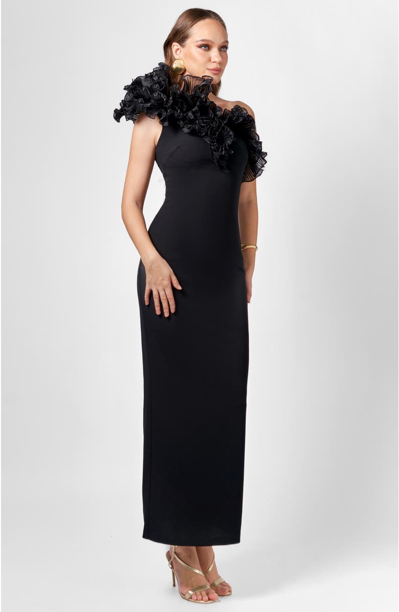 Bariano Elena One Shoulder Ruffle Midaxi, Alternate, color, Black