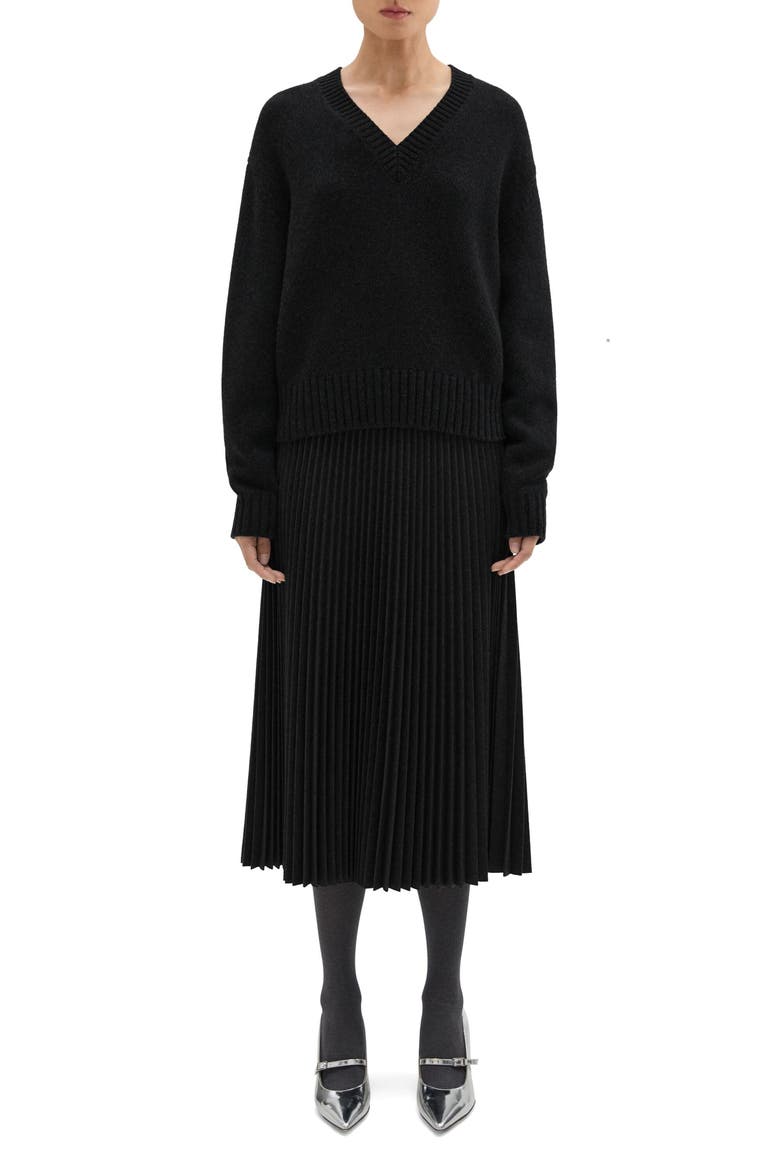 Wool Blend Pleated Midi Skirt, Alternate, color, BLACK