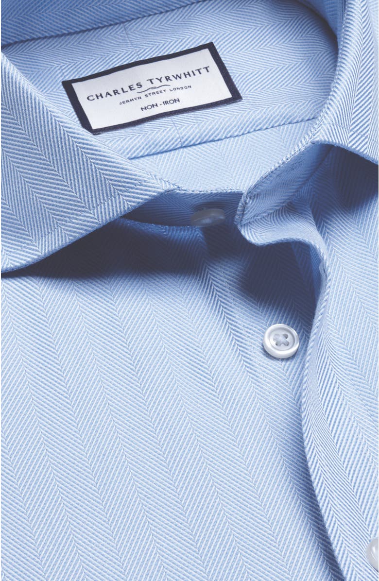 Charles Tyrwhitt Cutaway Collar Non-Iron Herringbone Shirt, Alternate, color, Blue