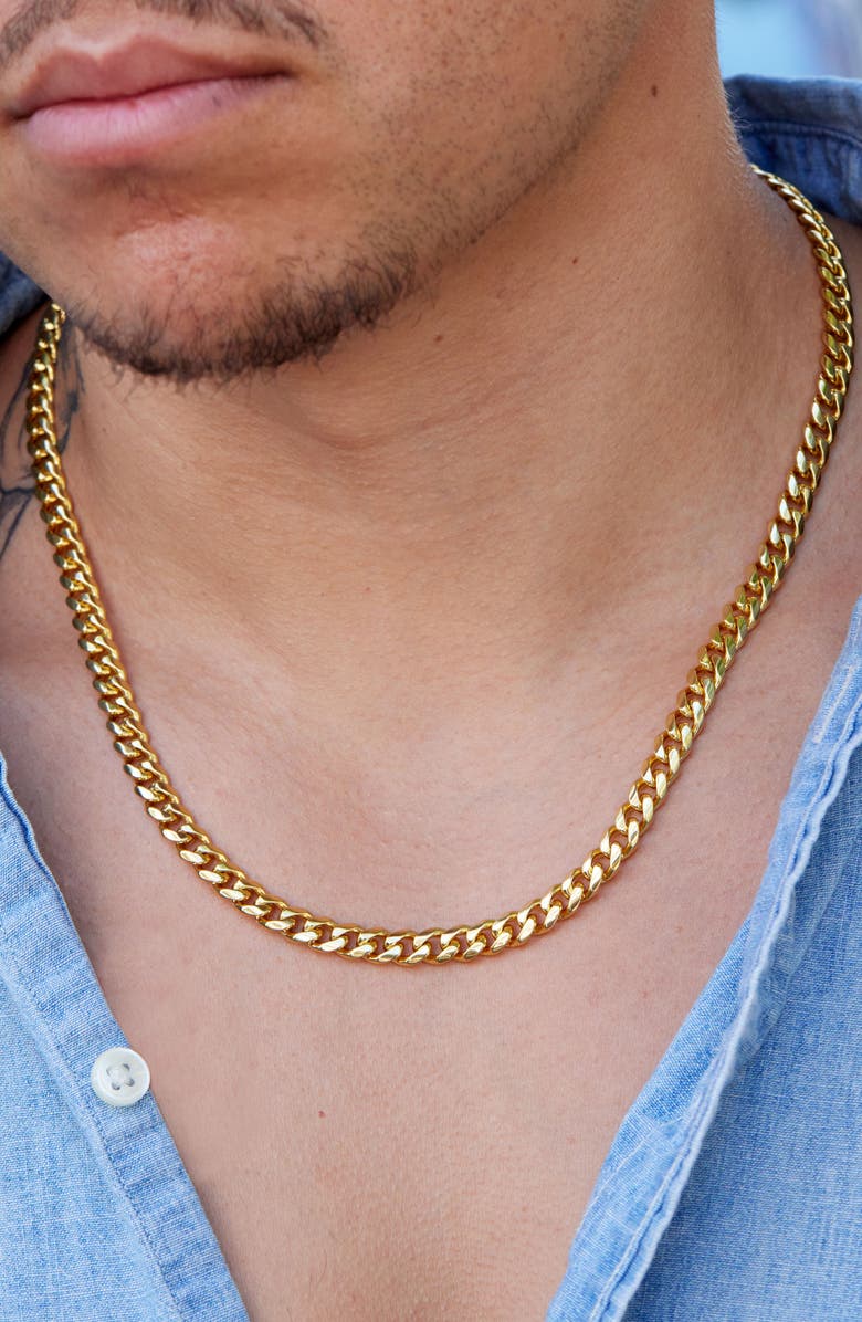 SAVVY CIE JEWELS Flat Curb Chain Necklace, Alternate, color, Yellow