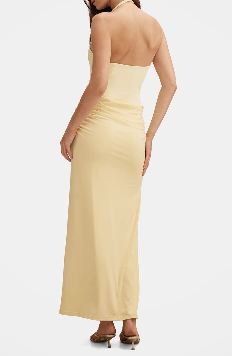 Ever New Lula Ruched Halter Gown, Alternate, color, Soft Yellow