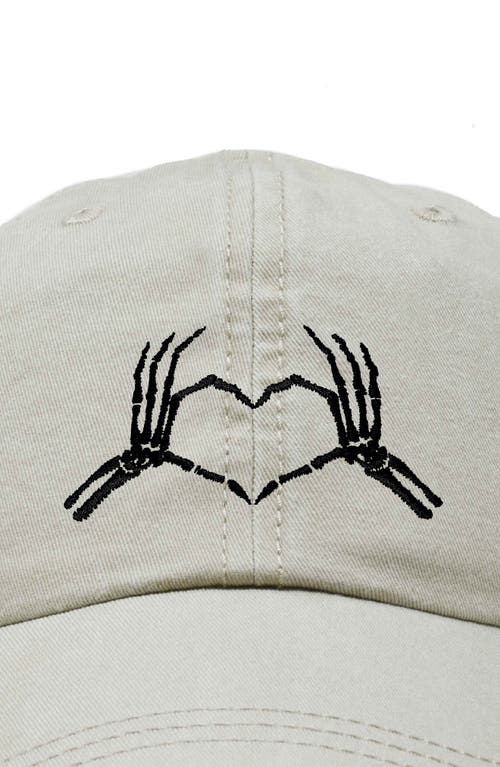 Dalix Skeleton Heart Embroidered Dad Hat In Washed Stone White