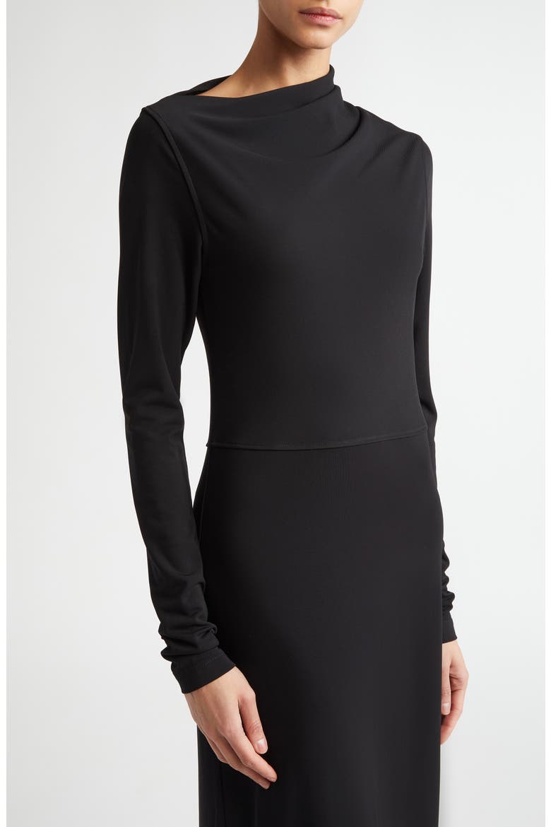 Draped Long Sleeve Jersey Dress, Alternate, color, BLACK