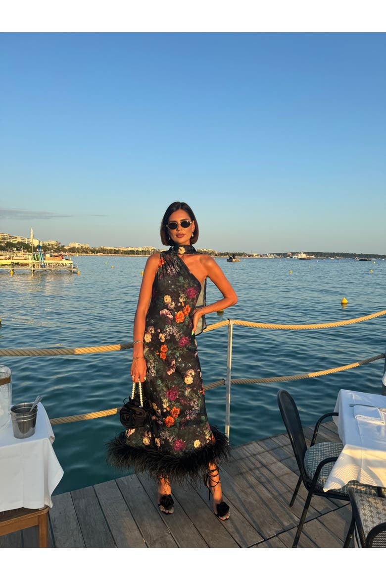 Liya Cannes One Sleeve Silky Maxi Dress, Alternate, color, Black