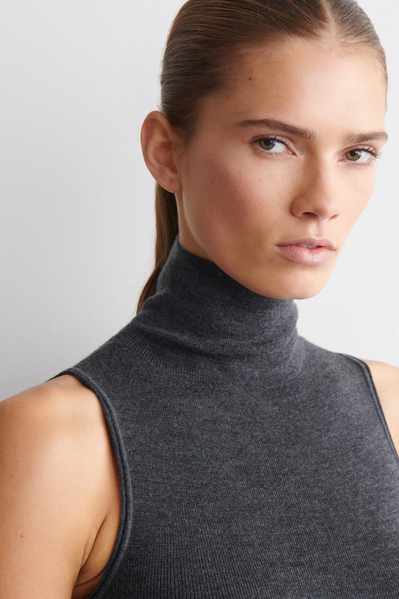 Seamless Merino Wool Turtleneck Top, Alternate, color, CHARCOAL MÉLANGE