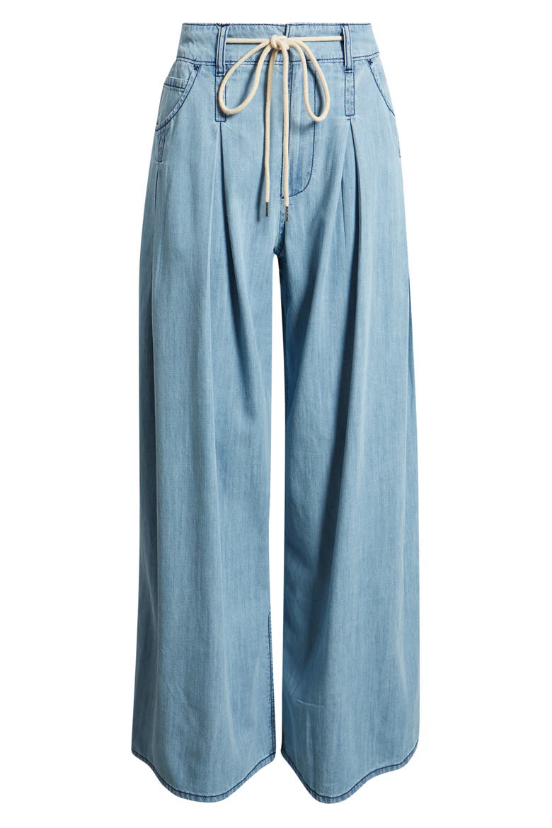 Pleated Drawstring Wide Leg Denim Pants, Alternate, color, LIGHT INDIGO