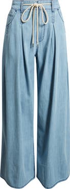 CITY BLUES Pleated Drawstring Wide Leg Denim Pants