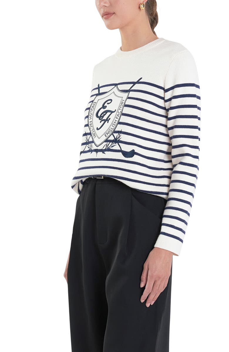 English Factory Sports Club Golf Embroidered Stripe Long Sleeve Knit Top, Alternate, color, Navy/ White