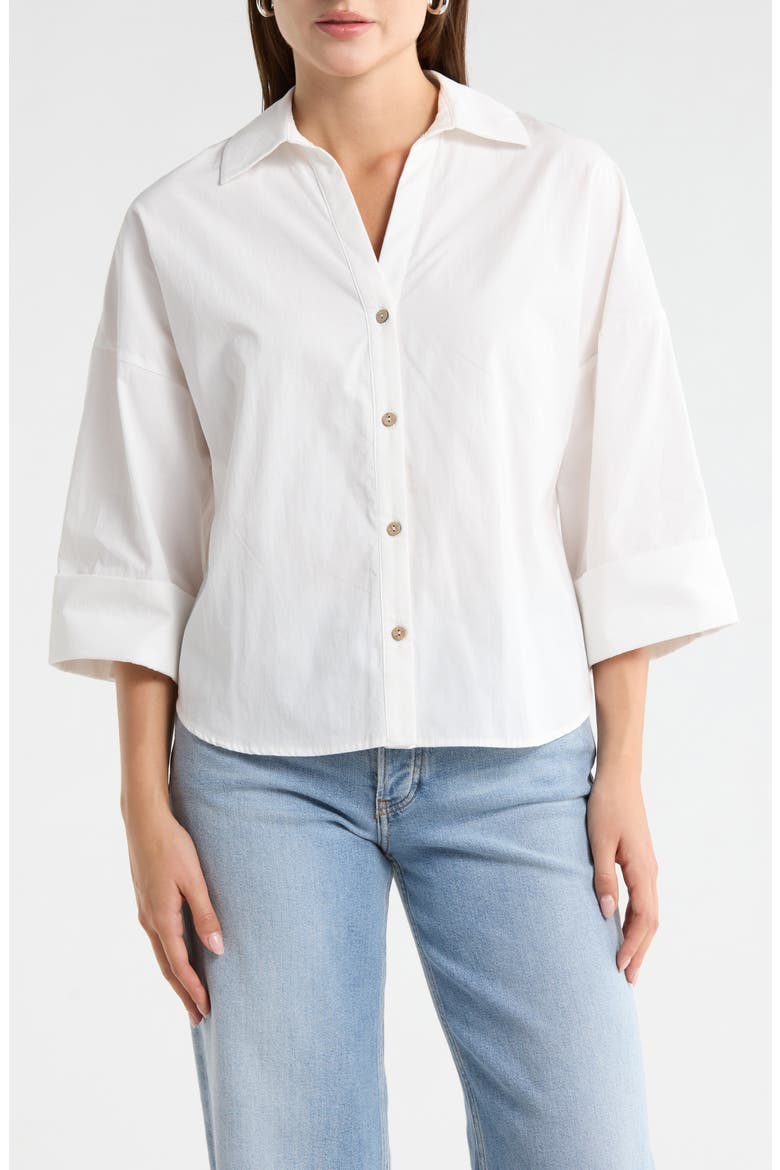 Wide Sleeve Button-Up Shirt, Main, color, WHITE