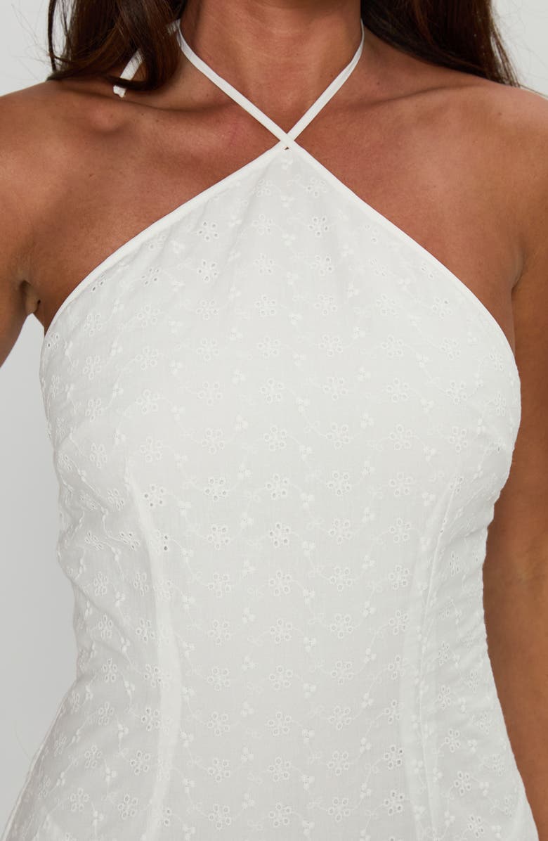 Princess Polly Flower Child Cotton Eyelet Halter Minidress, Alternate, color, White