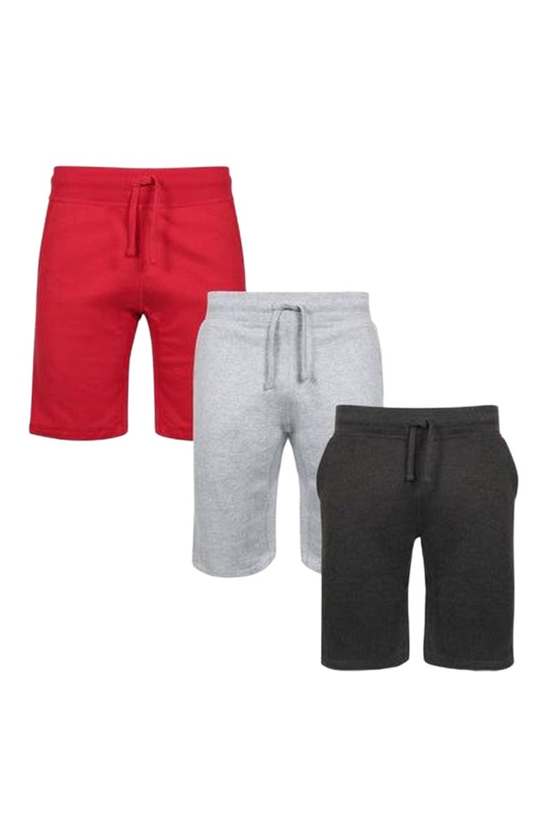 BenBen Mens 3 Pack French Terry Shorts Ultra Soft Feel, Main, color, Red/Grey/Charcoal