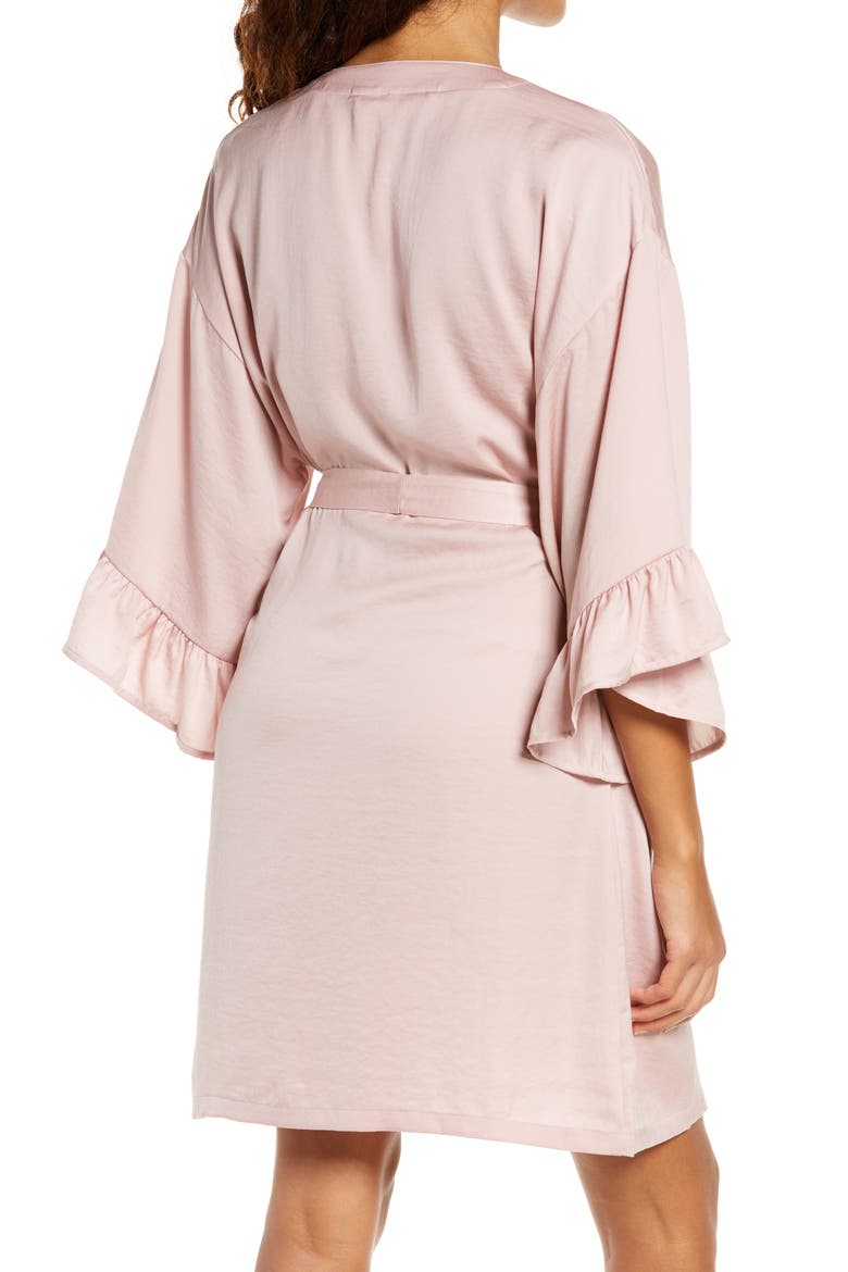 Ruffle Trim Satin Robe, Alternate, color, PINK PUFF