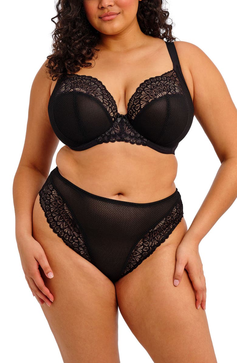 Elomi Tiernie Lace Trim Mesh Briefs, Alternate, color, Black