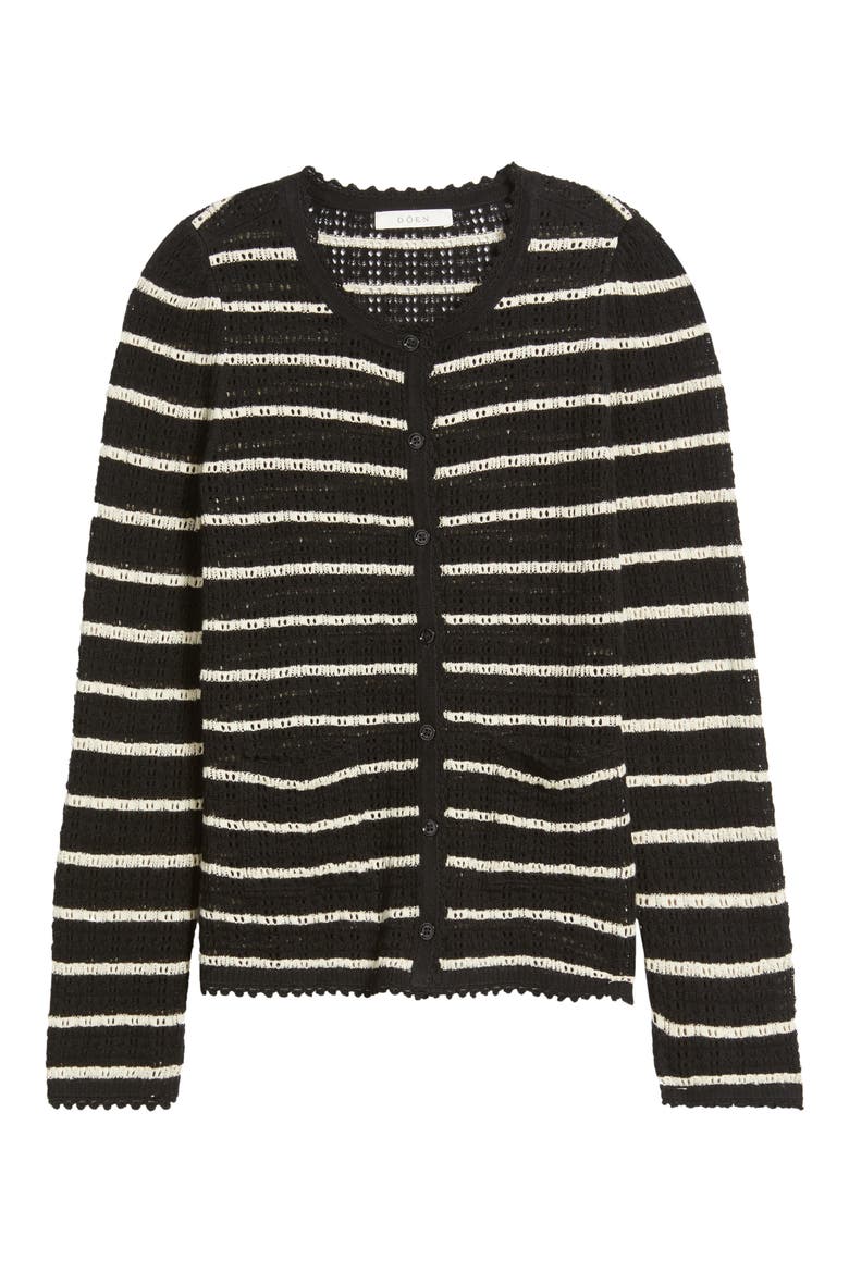 Therese Stripe Open Knit Pima Cotton & Silk Cardigan, Alternate, color, NOIR ALLAIRE STRIPE