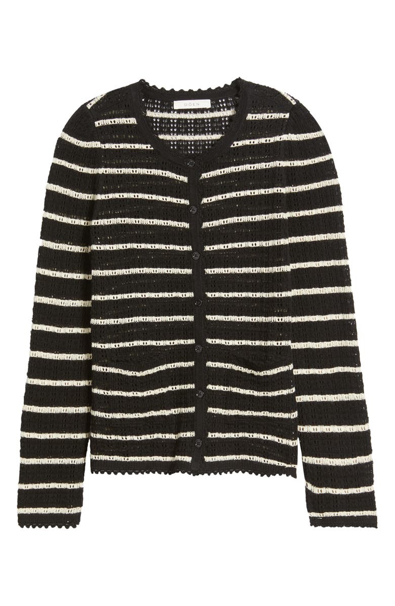 DÔEN Therese Stripe Open Knit Pima Cotton & Silk Cardigan, Alternate, color, Noir Allaire Stripe