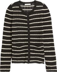 DÔEN Therese Stripe Open Knit Pima Cotton & Silk Cardigan