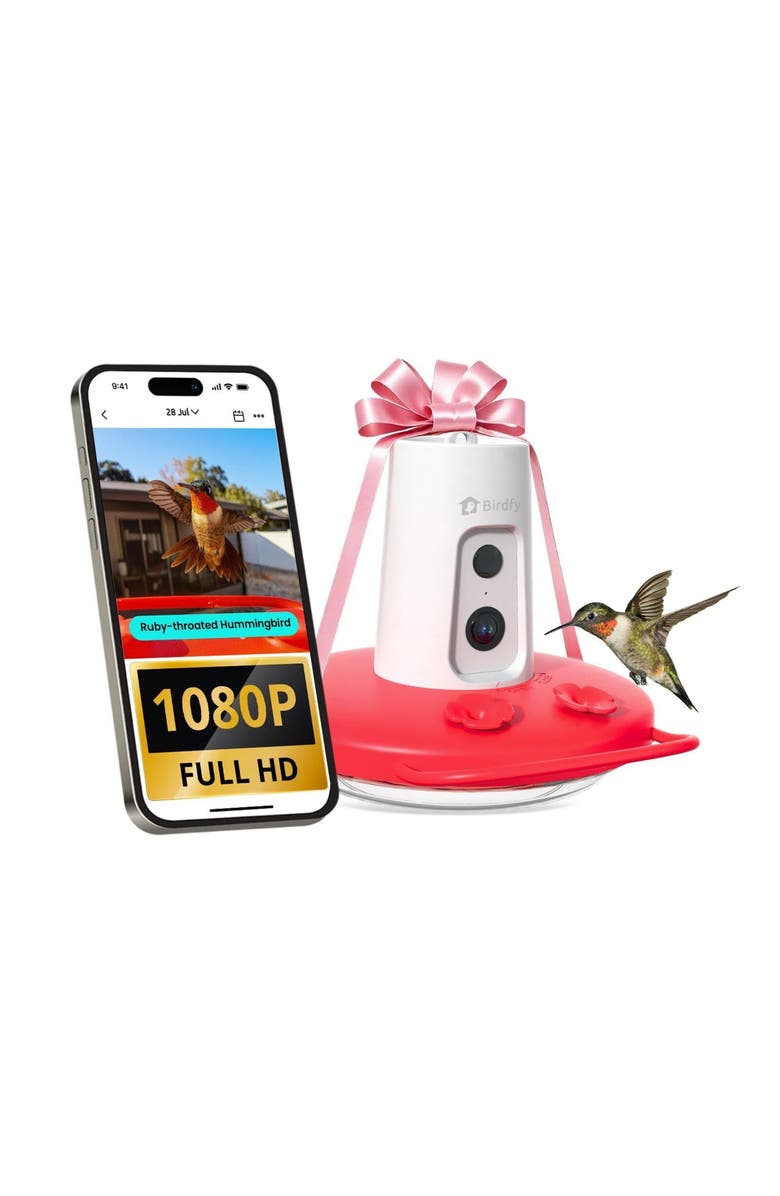 Birdfy Ruby Smart Hummingbird Feeder, Alternate, color, White/ Red