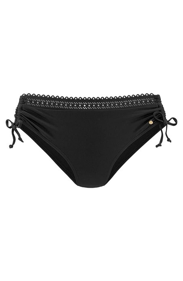 LASCANA Side Tie Lace Trim Bikini Bottom, Alternate, color, Black
