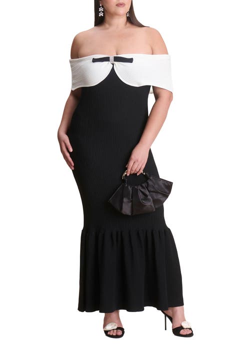Contrast Bow Fluted Midi Dress (Plus Available)
