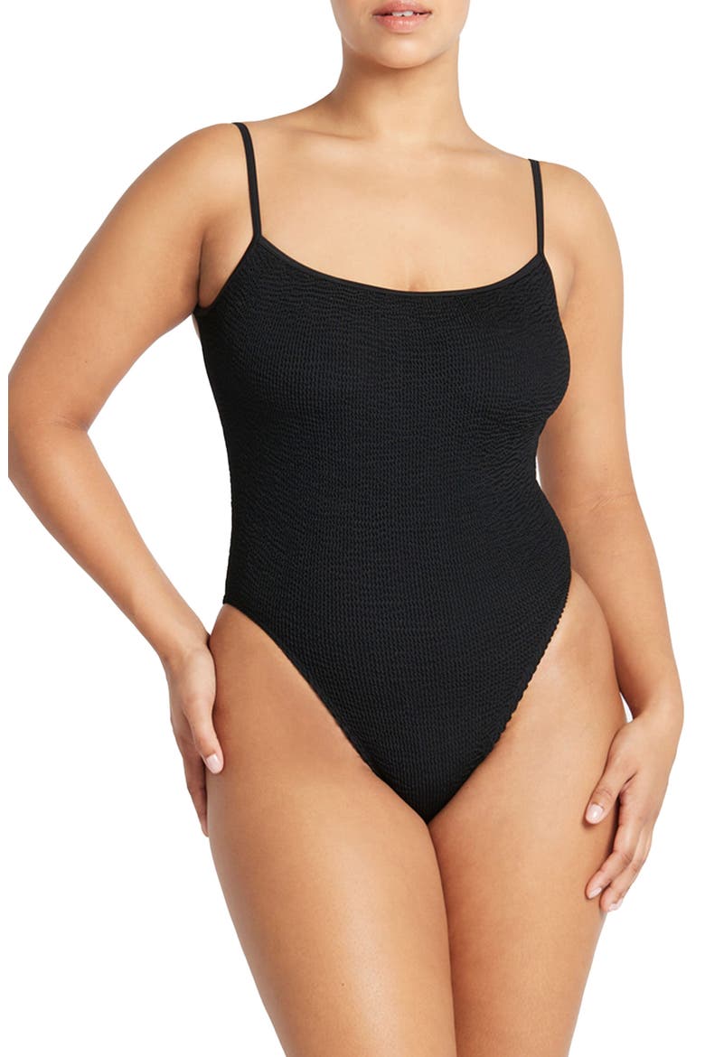 Low Palace Textured Open Back One-Piece Swimsuit, Main, color, BLACK