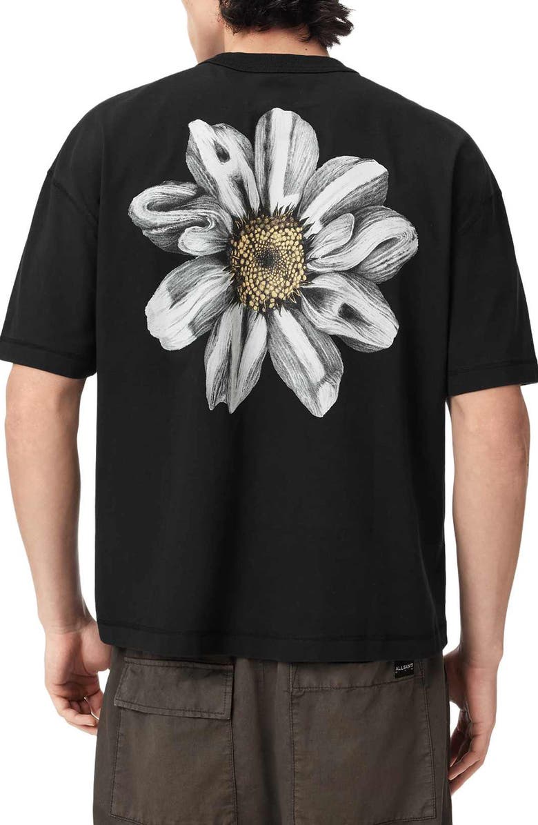 AllSaints Petals Cotton Graphic T-Shirt, Alternate, color, Washed Black