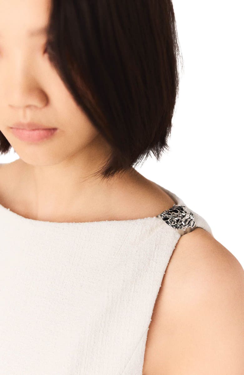 maje Short flared tweed dress, Alternate, color, Ecru